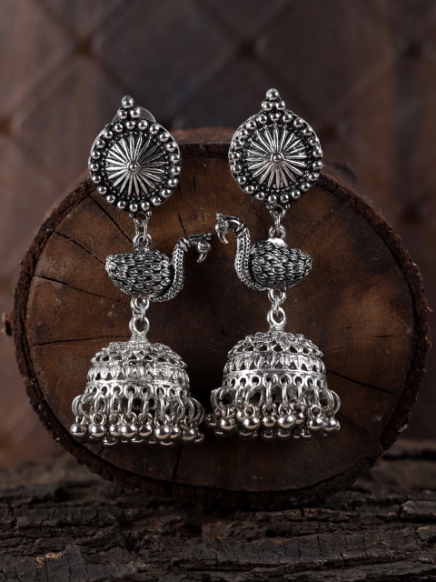 

Fabstreet Silver-Toned Dome Shaped Jhumkas