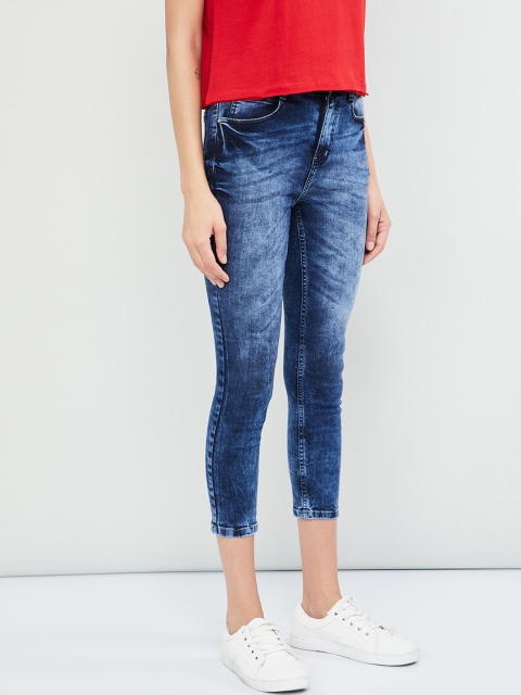 

max Women Blue Skinny Fit Mid-Rise Low Distress Stretchable Jeans
