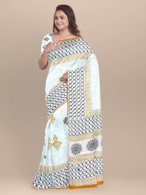 

BharatSthali White Printed Pure Cotton Saree