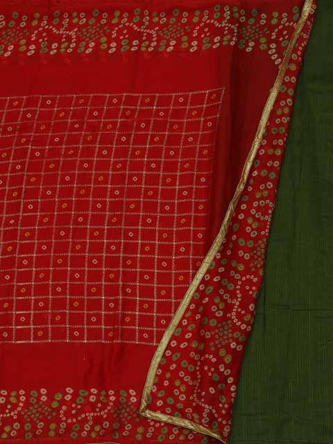 

Pothys Red & Green Poly Georgette Printed Bandhani Saree