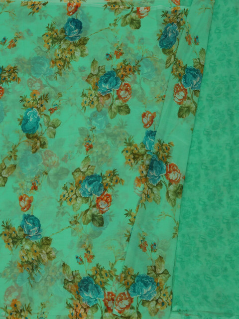 

Pothys Sea Green Printed Poly Georgette Saree