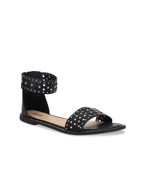 

Bata Women Black Embellished PU Open Toe Mid-Top Flats