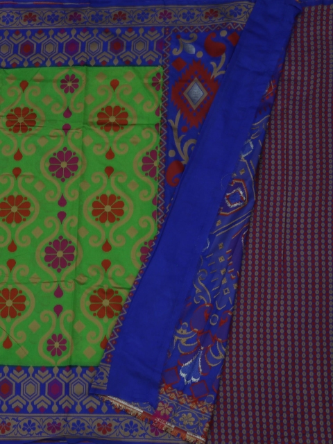 

Pothys Green & Blue Jute Silk Solid Saree