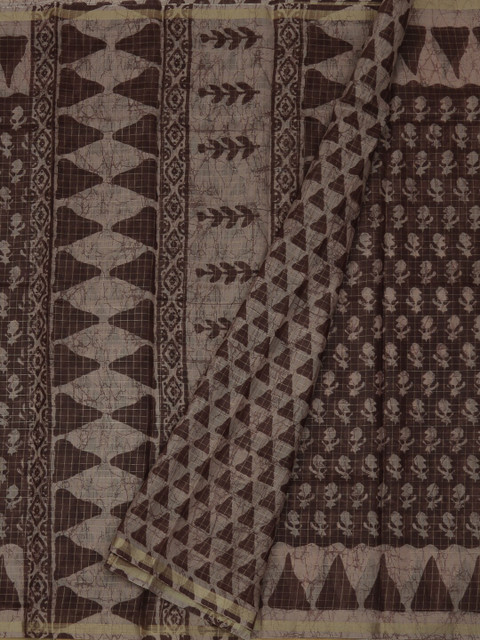 

Pothys Brown Printed Jute Silk Saree