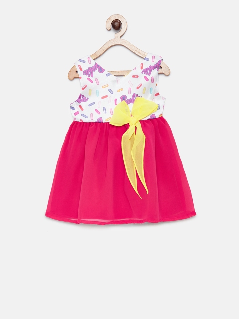

Barbie by Many Frocks & Girls Pink Colourblocked Fit and Flare Dress