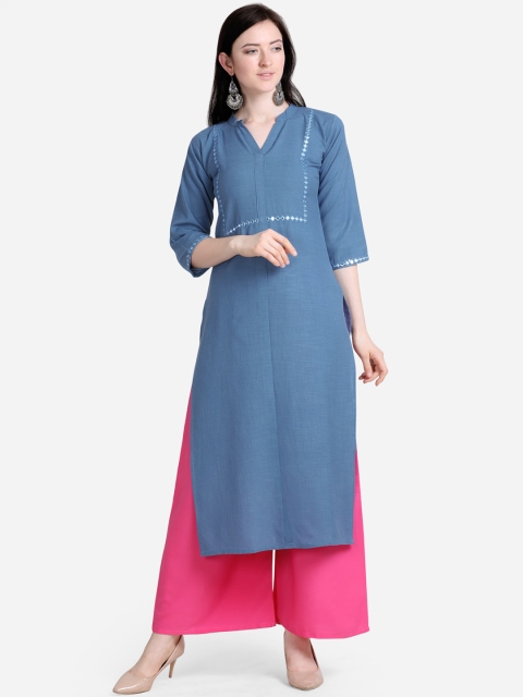 Florence Women Grey & Pink Solid Kurta with Palazzos