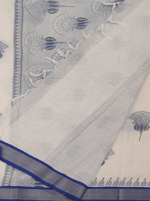 

Pothys White & Black Linen Blend Colourblocked Saree
