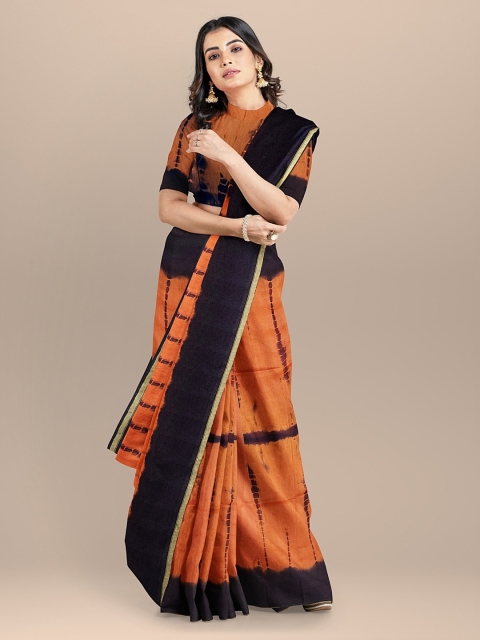 

BharatSthali Orange Printed Pure Chanderi Handloom Saree