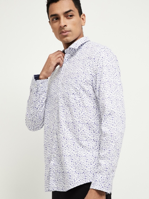

max Men White & Lavender Regular Fit Printed Casual Shirt