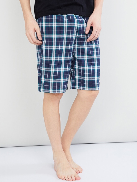 

max Men Blue Checked Lounge Shorts