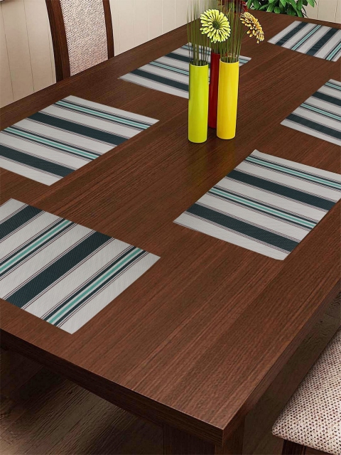 BIANCA Set of 6 White & Green Striped Table Placemats