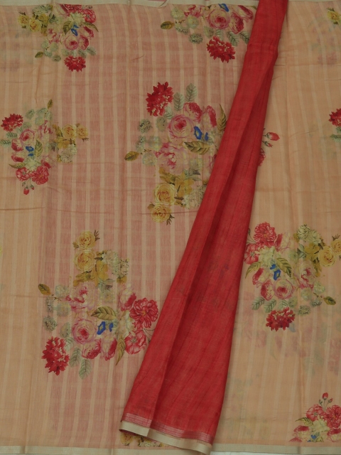 

Pothys Peach-Coloured Printed Linen Blend Saree