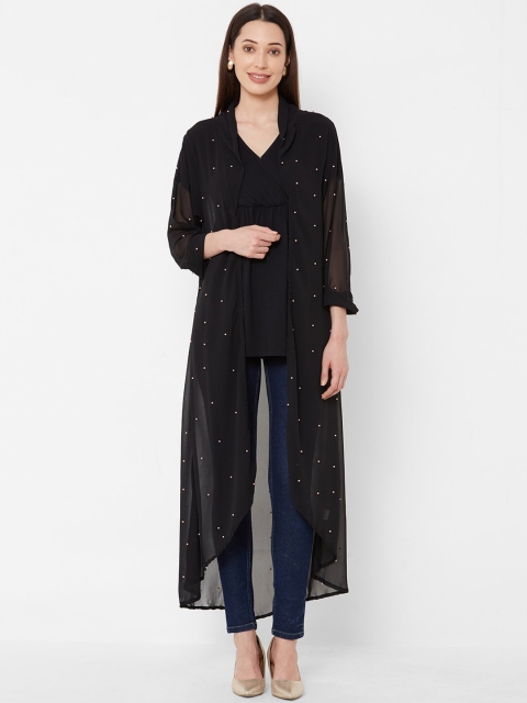 

Vedic Women Black Printed Open Front Shrug
