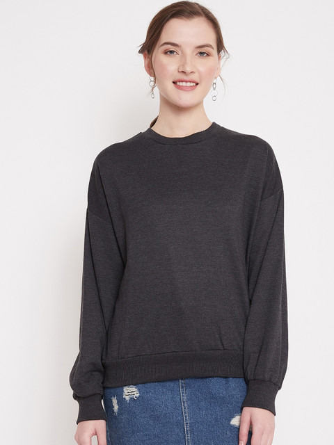 

Femella Women Grey Solid Sweatshirt
