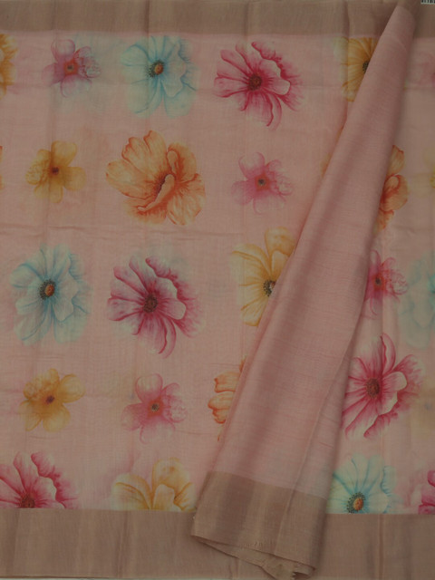 

Pothys Pink Printed Linen Blend Saree