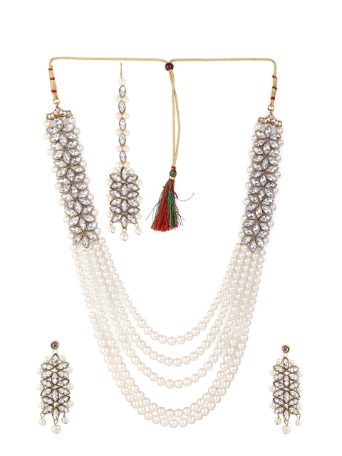 

Fabstreet Gold-Plated & White Kundan Studded & Pearl Multi-Layered Jewellery Set