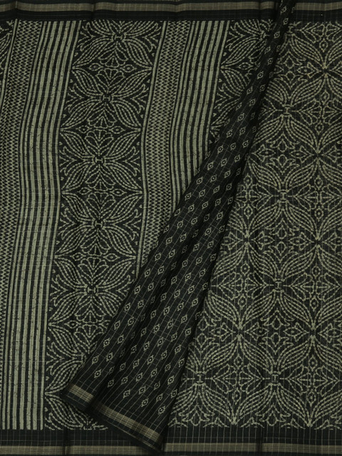 

Pothys Black & Fluorescent Green Jute Silk Printed Saree