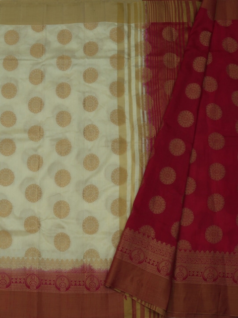 

Pothys Cream-Coloured & Maroon Jute Silk Woven Design Saree