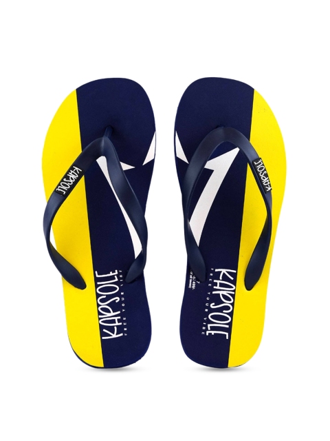 

KAPSOLE Men Navy Blue & Yellow Printed Thong Flip-Flops