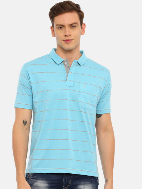 

Classic Polo Men Blue Striped Polo Collar T-shirt