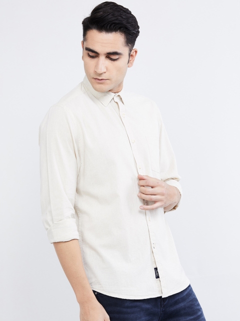 

max Men Beige Slim Fit Solid Casual Shirt