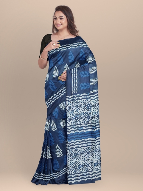 

BharatSthali Blue & White Pure Cotton Printed Handloom Sustainable Saree
