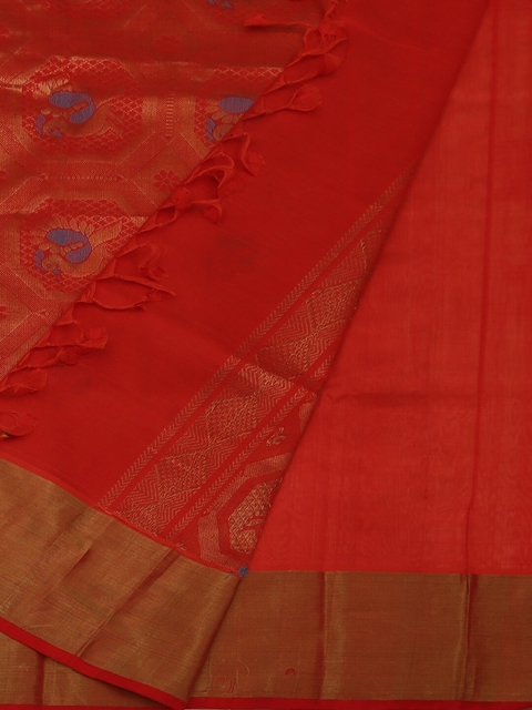 

Pothys Cream-Coloured & Red Cotton Blend Woven Design Saree