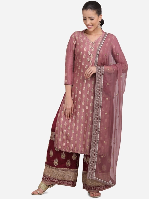 

Stylee LIFESTYLE Pink & Maroon Art Silk Unstitched Dress Material