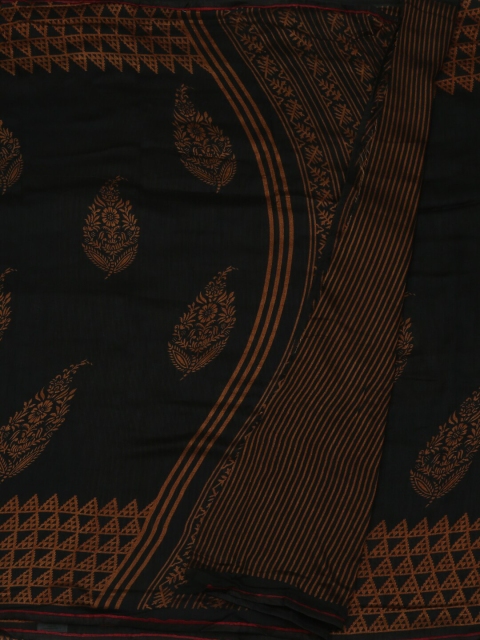 

Pothys Black & Orange Jute Silk Printed Saree