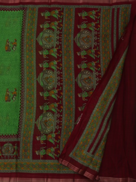 

Pothys Green & Maroon Linen Blend Printed Saree