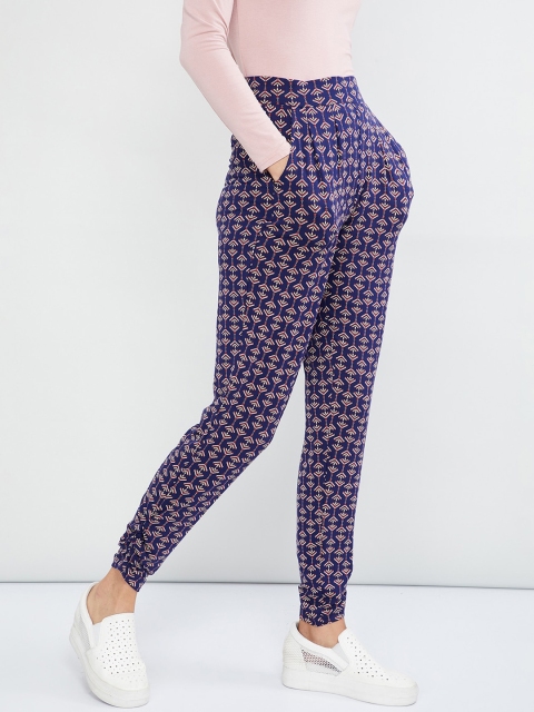 

max Women Blue Slim Fit Printed Regular Trousers