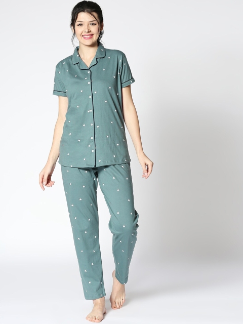 

I like me Women Green Printed Night suit