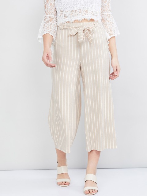 

max Women Beige Regular Fit Striped Culottes