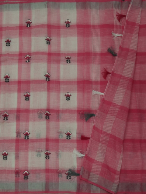 

Pothys Magenta Checked Linen Blend Saree