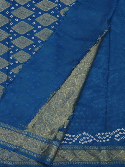 

Pothys Blue & White Art Silk Printed Bandhani Saree