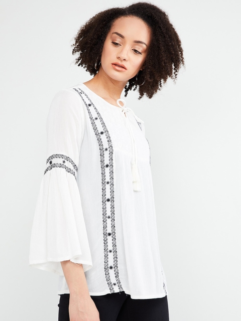 

max Women Off-White Embroidered A-Line Top