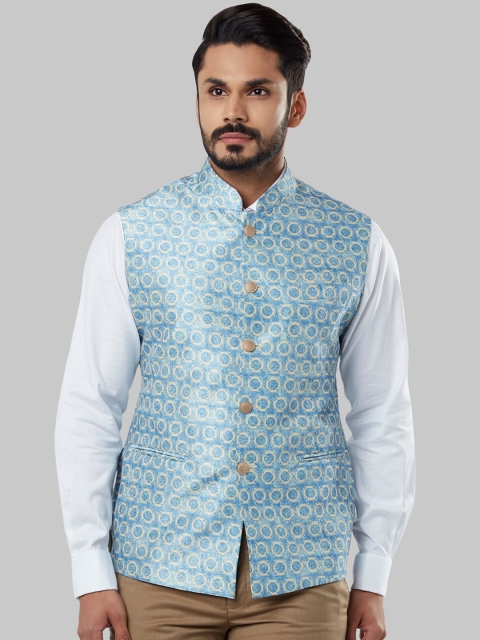 

Ethnix by Raymond Men Blue & White Printed Nehru Jacket