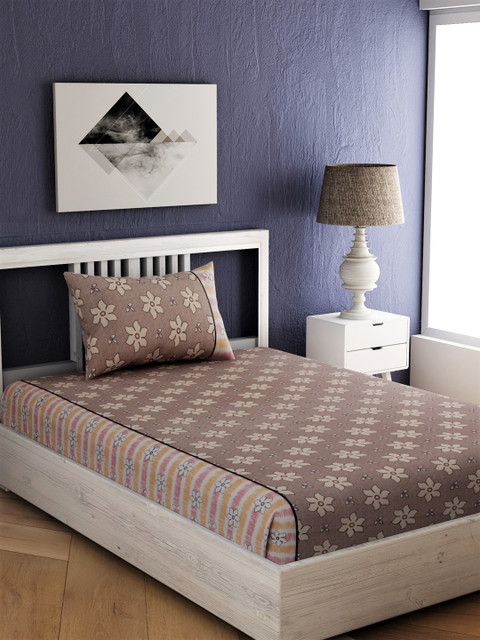 

EverHOME Multicoloured Floral 144 TC Cotton 1 Single Bedsheet with 1 Pillow Covers, Multi