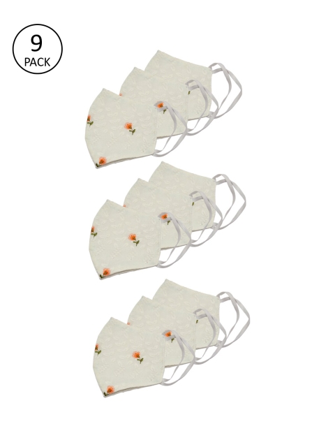 

Bellofox Women Pack Of 9 Off-White & Orange Printed Reusable 3-Ply Cloth Masks