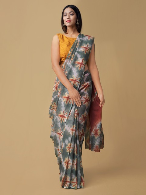 

Unnati Silks Grey & Red Pure Cotton Printed Kota Saree