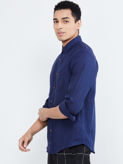 

max Men Blue Regular Fit Solid Casual Shirt