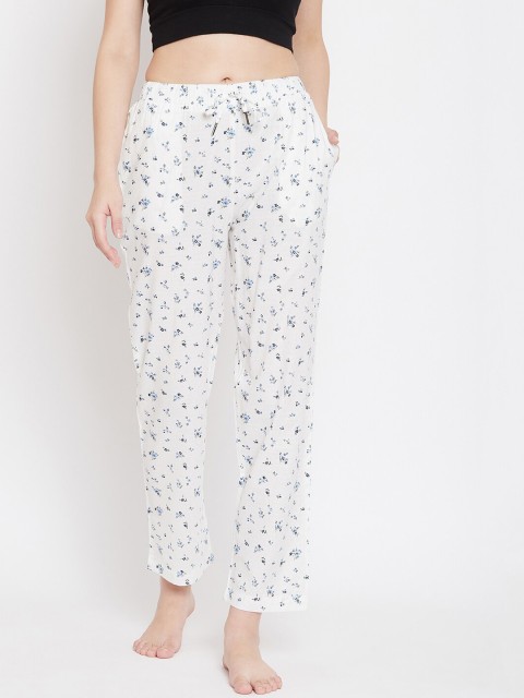

Hypernation Women White & Blue Floral Printed Lounge Pants HYPW02970