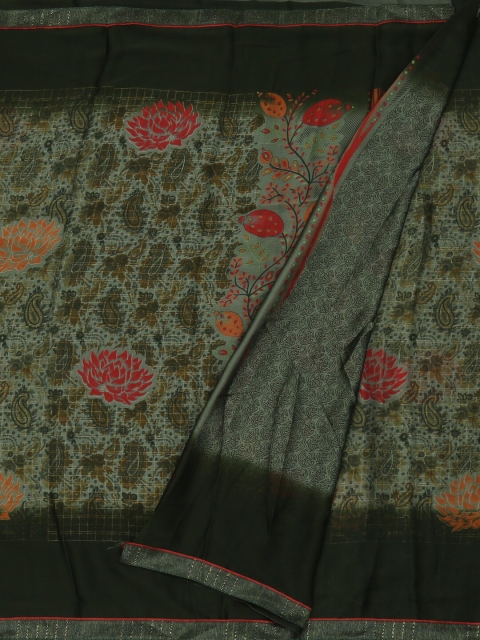 

Pothys Green Colourblocked Poly Georgette Saree