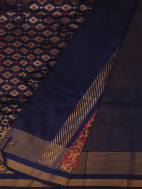 

Pothys Yellow & Navy Blue Cotton Blend Woven Design Saree