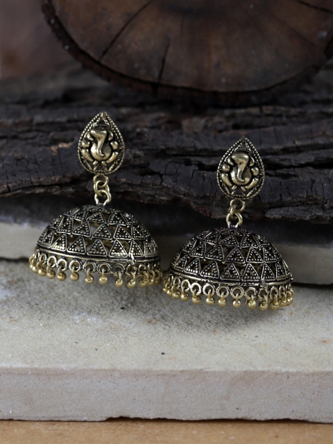 

Fabstreet Gold-Toned & Silver-Plated Dome Shaped Jhumkas