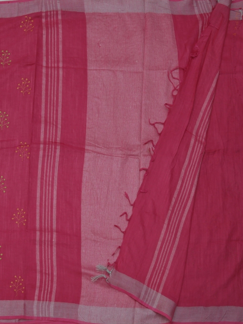

Pothys Pink Embroidered Linen Blend Saree