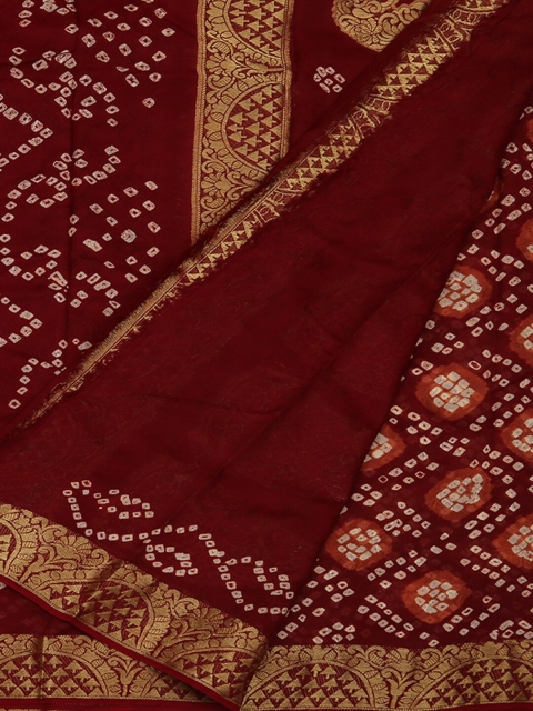 

Pothys Maroon & Off-White Art Silk Printed Bandhani Saree