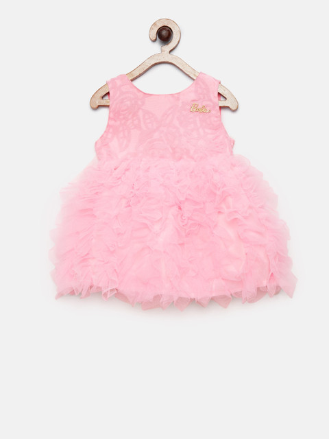 

Barbie by Many Frocks & Girls Pink Self Design Fit and Flare Dress