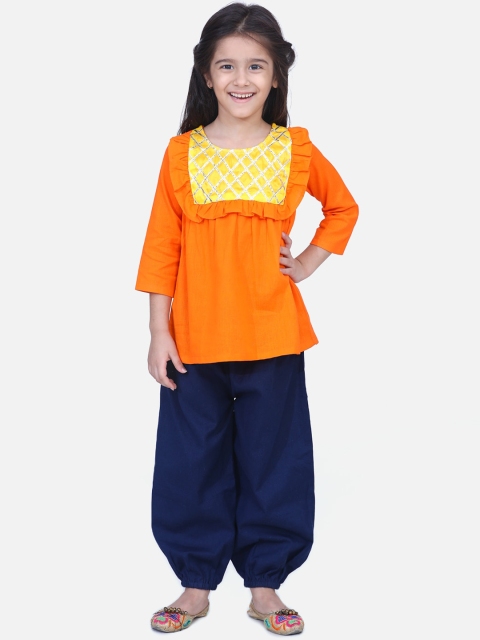 

BownBee Girls Orange & Navy Blue Printed Tunic with Pyjamas