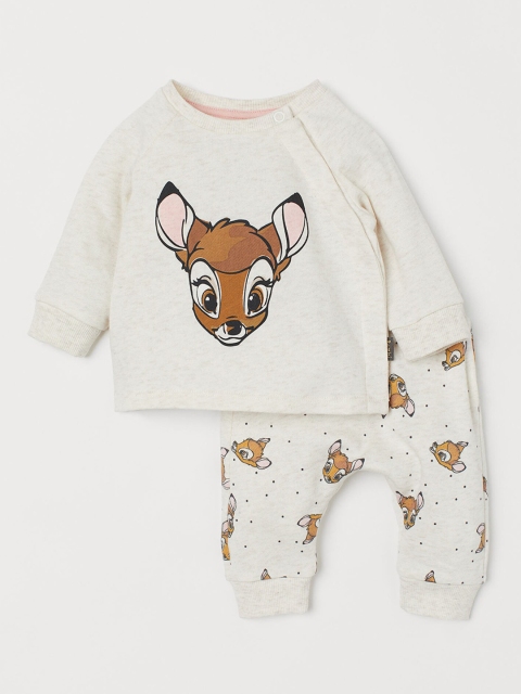

H&M Kids Beige Printed Sweatshirt And Joggers